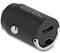 Schwarzer USB-Autoadapter von DeLock mit Metallakzenten, kompakt und rund, für Mobilgeräte-Laden im Auto.