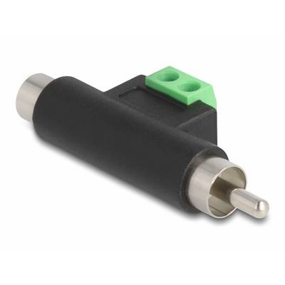 Ein schwarzer und silberner Adapterstecker mit einem grünen Anschlussblock, geeignet für elektronische Verbindungsanwendungen.