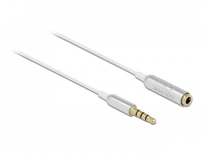 Delock 66072 Klinke Audio Anschlusskabel [1x Klinkenstecker 3.5 mm - 1x Klinkenbuchse 3.5 mm] 0.5 m Silber, Weiß
