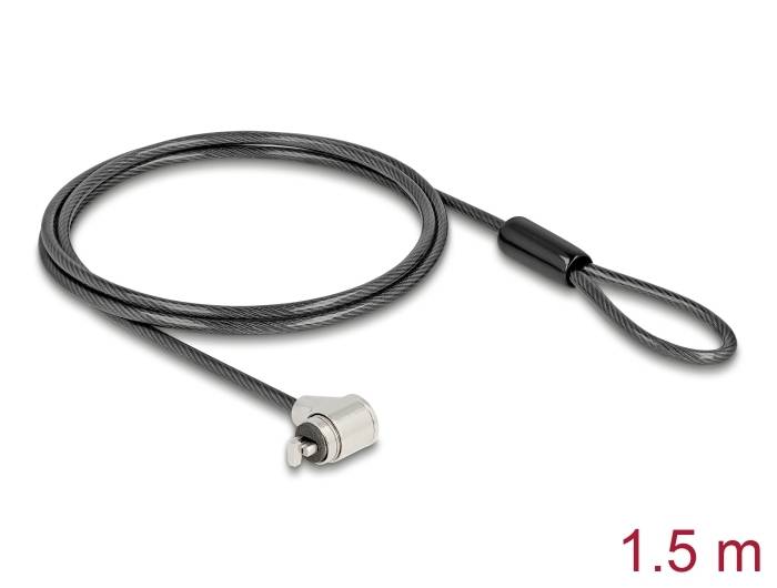 Stahlsicherheitskabel, 1,5 m Länge, mit Schleife und Verriegelungsmechanismus. Ideal für die Sicherung von Geräten.