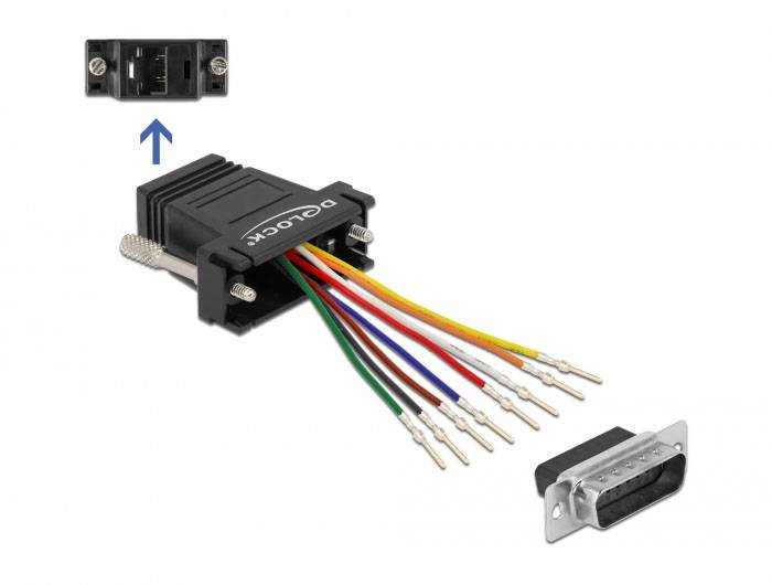 Delock 66647 VGA / RJ45 Adapter [1x D-SUB-Stecker 15pol. - 1x RJ45-Buchse] Schwarz