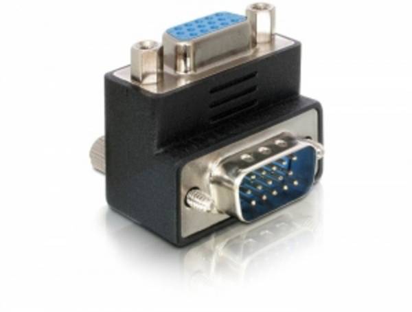 Delock 65171 VGA Adapter [1x D-SUB-Stecker 15pol. - 1x D-SUB-Buchse 15pol.] Schwarz 90° nach rechts gewinkelt 0 mm