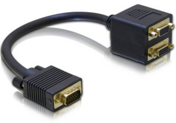 Delock 65060 VGA Adapter [1x D-SUB-Stecker 15pol. - 2x D-SUB-Stecker 15pol.] Mehrfarbig vergoldete Steckkontakte 0.20 m