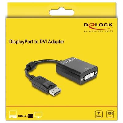 'DisplayPort to DVI Adapter' Verpackung von Delock, zeigt Adapter mit DisplayPort- und DVI-Anschlüssen, geeignet für HD-Videoübertragung.