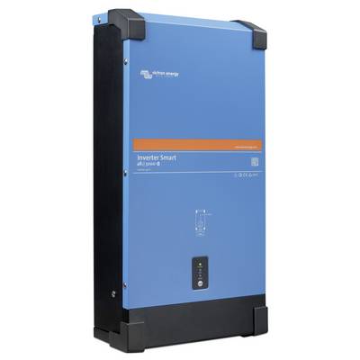 Blauer Solarinverter mit der Aufschrift 'Inverter Smart 48/5000'. Gerät von 'victron energy', dient zur Umwandlung von Solarenergie.