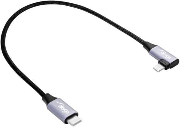 Akyga USB-Kabel USB 2.0 USB-C® Stecker, Apple Lightning Stecker 0.30 m Schwarz Gewinkelter Kabelabgang AK-USB-55