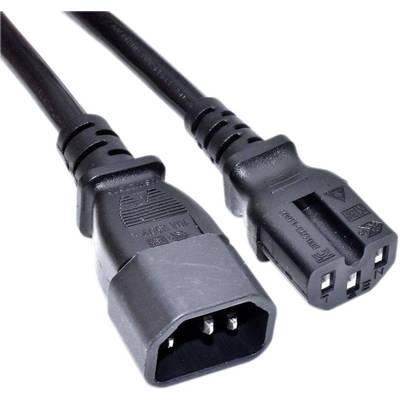 Stromkabel mit Stecker und Buchse, jeweils drei Pins. Geeignet für die Verbindung von Geräten mit Stromquellen.