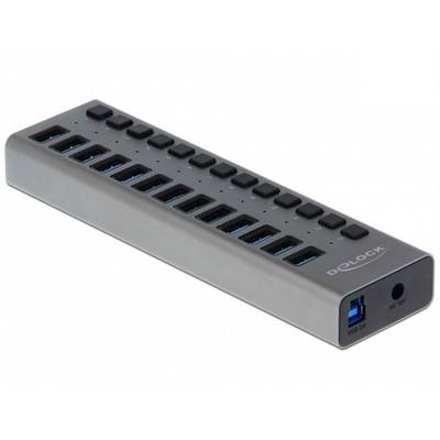 Delock 63738 USB-Hub 13 Port USB-A, DC-Buchse 3.5 mm USB 3.2 Gen1 5 GBit/s Grau 63738-0