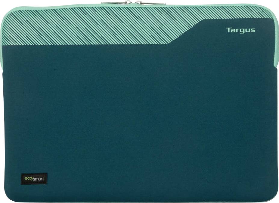 Grüne Laptop-Hülle mit blauem Akzent und logotyp 'Targus'.