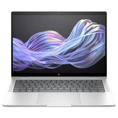 Ein moderner Laptop mit einem farbenfrohen, abstrakten Hintergrund auf dem Bildschirm.