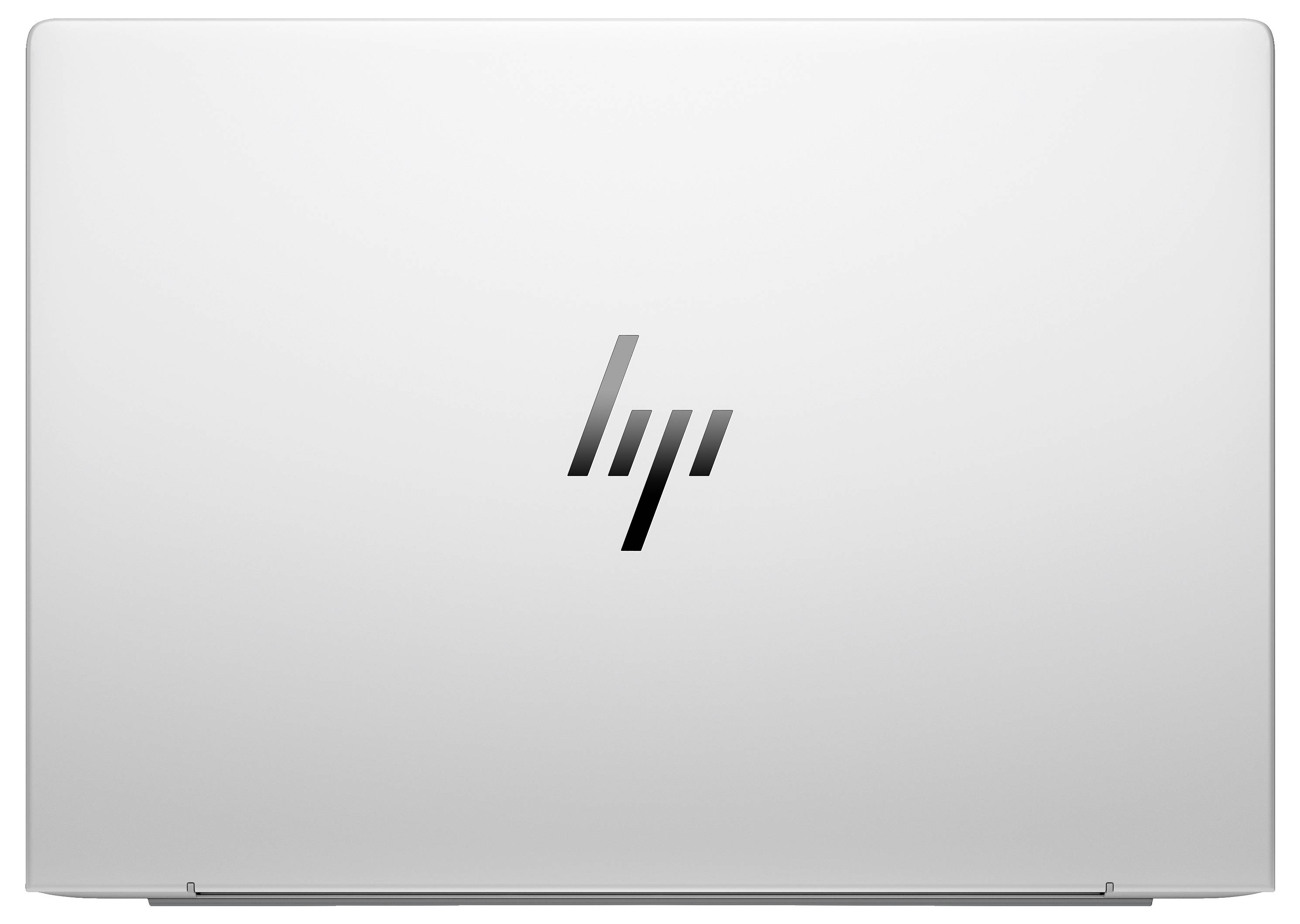 Silberne Laptop-Rückseite mit 'HP'-Logo in der Mitte.