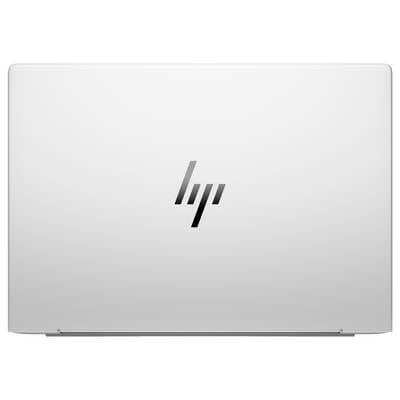 Silberne Laptop-Rückseite mit 'HP'-Logo in der Mitte.