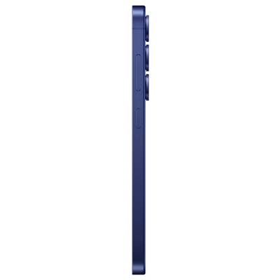 Ein blaues Smartphone von der Seite mit zwei Kameraobjektiven, die herausragen.