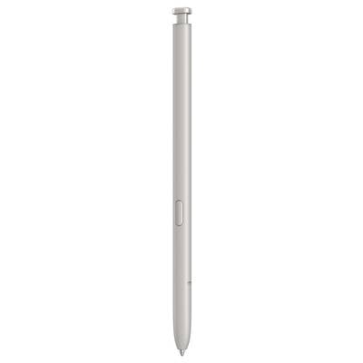 Ein digitaler Eingabestift in Silber, schlankes Design, mit einer Taste in der Mitte. Geeignet für Touchscreens und Grafik-Tablets.