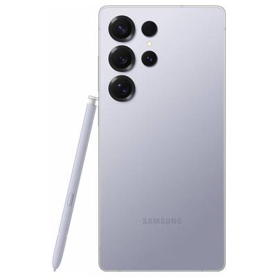 Ein silbernes Smartphone mit vier Kameras und einem Stylus, der daneben liegt.