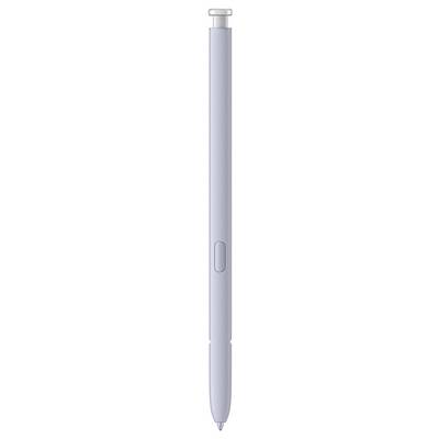 Ein silberner elektronischer Stift, vertikal abgebildet, mit einem Knopf in der Mitte, möglicherweise für Zeichnen oder Schreiben auf digitalen Geräten.