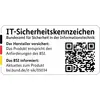 Das Bild zeigt ein IT-Sicherheitskennzeichen des BSI, das die Konformität eines Produkts mit den Sicherheitsanforderungen bestätigt.