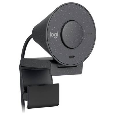 Webcam mit rundem, grau gesprenkeltem Gehäuse und flexiblem Befestigungsclip.