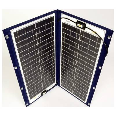 Zwei zusammenklappbare Solarpanele, bereit zur Energieerzeugung. Das Design ermöglicht tragbare Nutzung und einfache Lagerung.