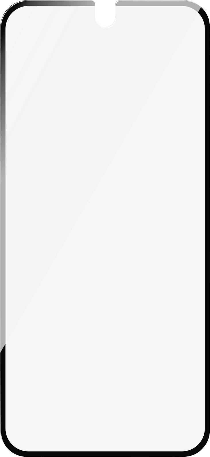 Ein leeres Handy-Display mit abgerundeten Ecken und einer kleinen Aussparung oben in der Mitte. Keine weiteren Details sichtbar.