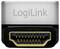 Ein HDMI-Stecker mit der Aufschrift 'LogiLink' auf der Oberseite, zeigt den Anschlusskontaktbereich mit goldenen Pins.
