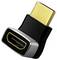 Adapter mit HDMI-Stecker und Buchse, goldfarbenes Ende, verwendet zur Verbindung von HDMI-Kabeln in engen Räumen.
