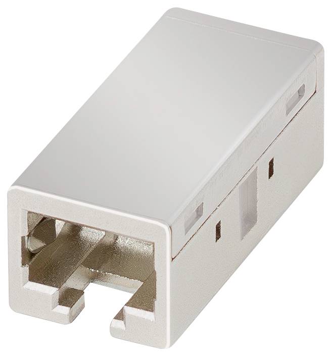 Ein silberner rechteckiger Adapter.