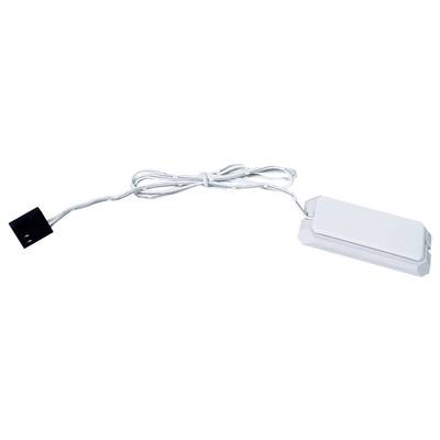 Weißer drahtloser Sensorknoten mit langem Kabel und schwarzem Stecker, verwendet zur Erkennung von Umgebungsdaten wie Temperatur.