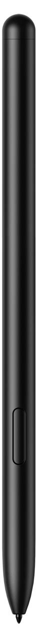 Langer, schwarzer Stylus-Stift mit abgerundeter Spitze und seitlichem Knopf, vor neutralem Hintergrund.
