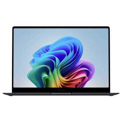 Ein Laptop mit einem farbenfrohen, abstrakten Bildschirmhintergrund. Der Laptop ist frontal und zeigt den gesamten Bildschirm.