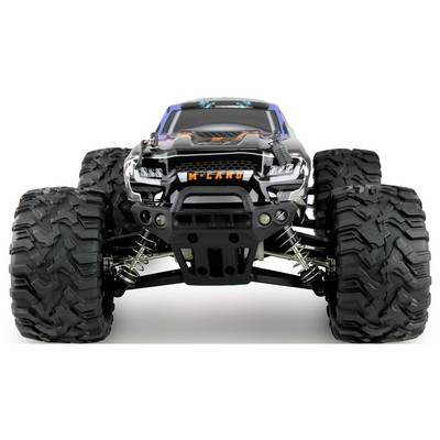 Ein ferngesteuertes Auto mit großen Geländereifen und robustem Design, ideal für Offroad-Abenteuer und spannendes RC-Racing.