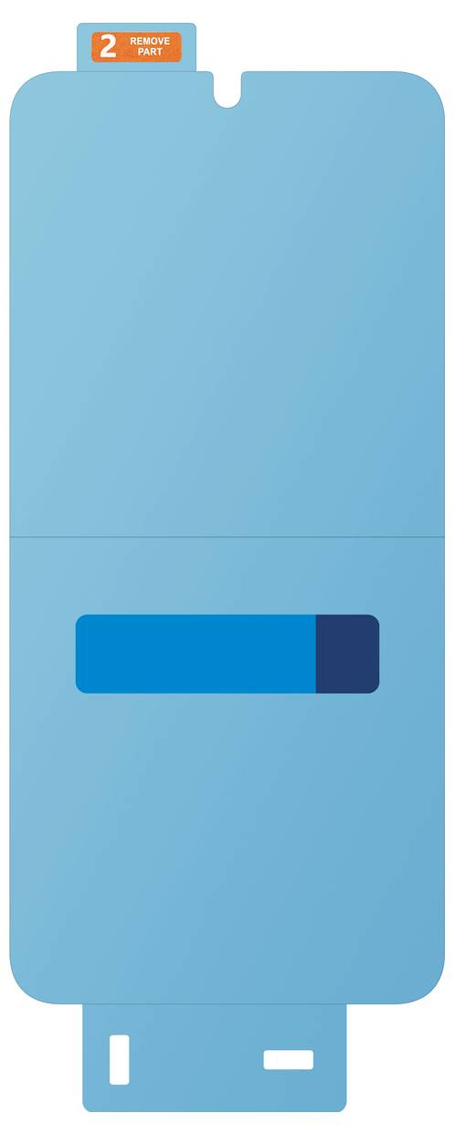 Ein blaues Teststreifen- oder Kartuschenbehälter mit orangefarbenem Etikett und blauem Messbalken, der den Fortschritt anzeigt.