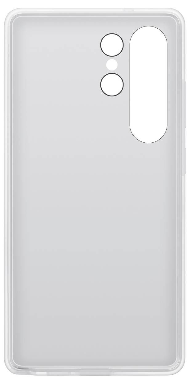 Durchsichtiges Smartphone-Case mit Aussparungen für Kamera und Blitz, Rückseite ist sichtbar, minimalistisches Design.