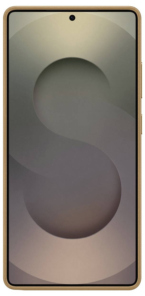 Smartphone mit schwarzem Bildschirm und goldenem Rand. Länge des Geräts überwiegt deutlich die Breite.