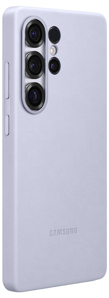 Eine graue Handyhülle, die ein Smartphone mit mehreren Kameralinsen und dem markierten Samsung-Logo auf der Rückseite zeigt.