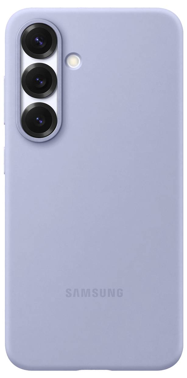 Ein Smartphone mit drei Kameras und einem Blitz auf der Rückseite. Die Hülle ist in hellem Blau.