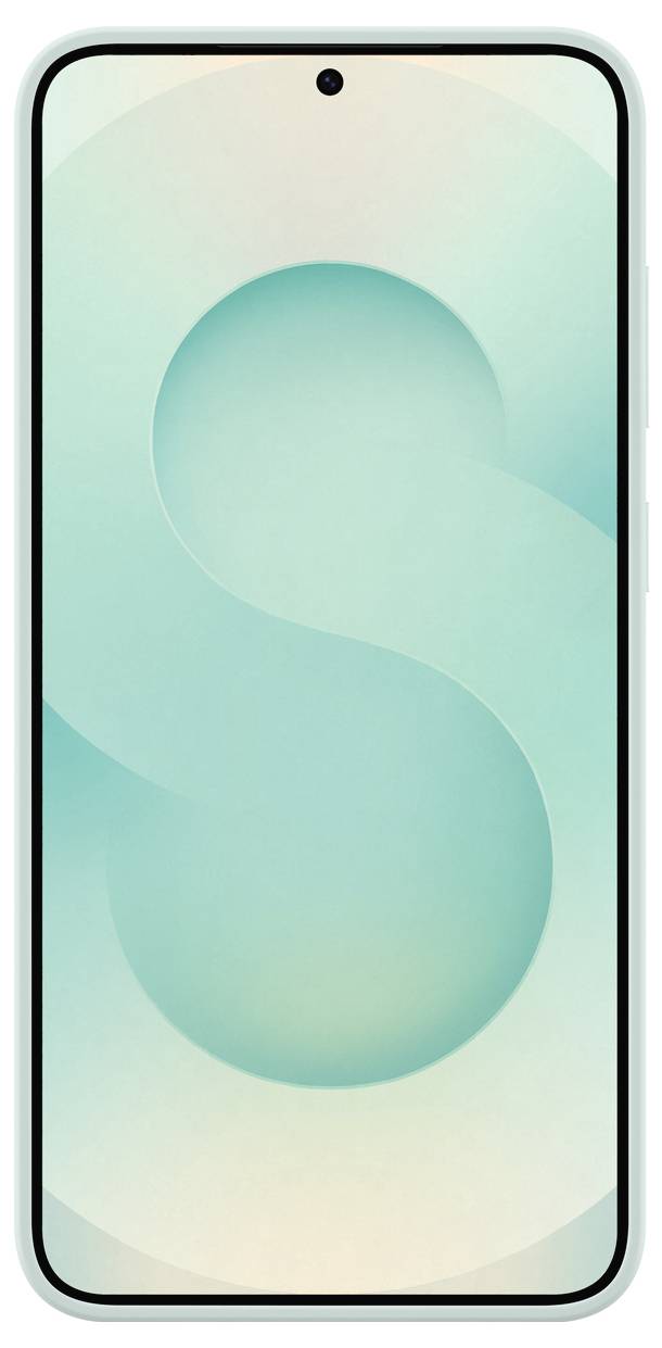 Ein Smartphone mit einem Bildschirm, der ein grünes Design zeigt. Oben in der Mitte befindet sich eine kleine Kameraöffnung.