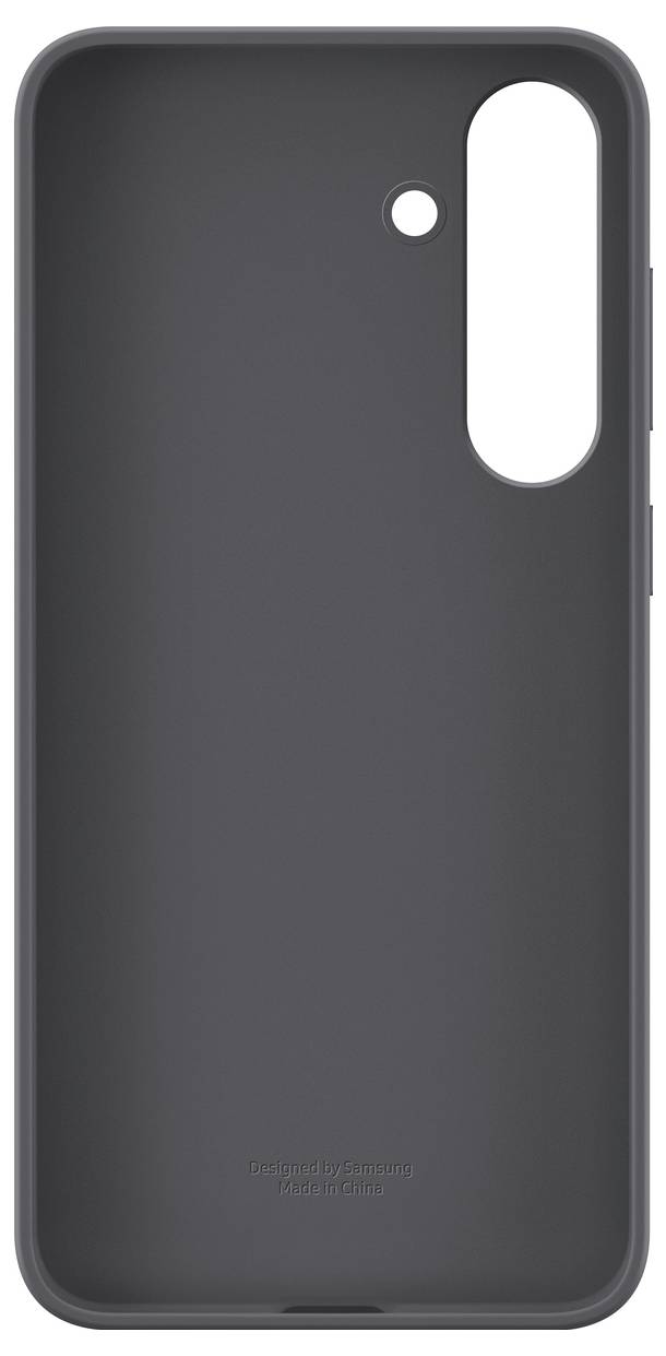 Graues Smartphone-Case mit Aussparungen für Kamera und Blitz, schlichtes Design.