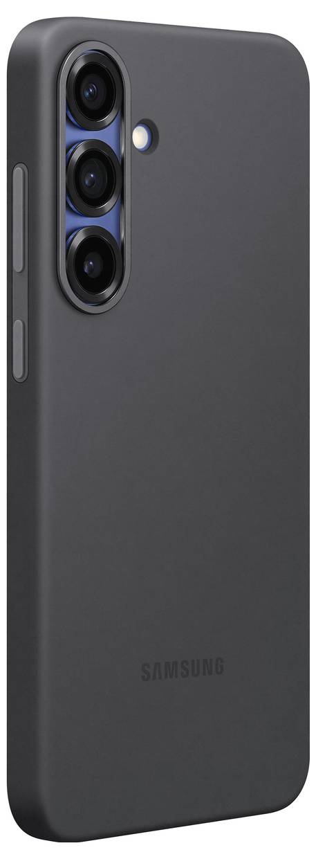 Schwarze Smartphone-Hülle mit sichtbaren Kameraöffnungen auf der Rückseite, passend für ein Modell mit drei Kameralinsen und LED-Blitz.