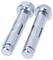 Zwei silberne Metalldübel nebeneinander, geeignet für Befestigungen in Wänden. Sie haben eine sechseckige Mutter am Ende.