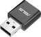 Schwarzer USB-WLAN-Adapter mit Markennamen, kompakt, passend für USB-Anschlüsse, verbessert die Wi-Fi-Verbindung.