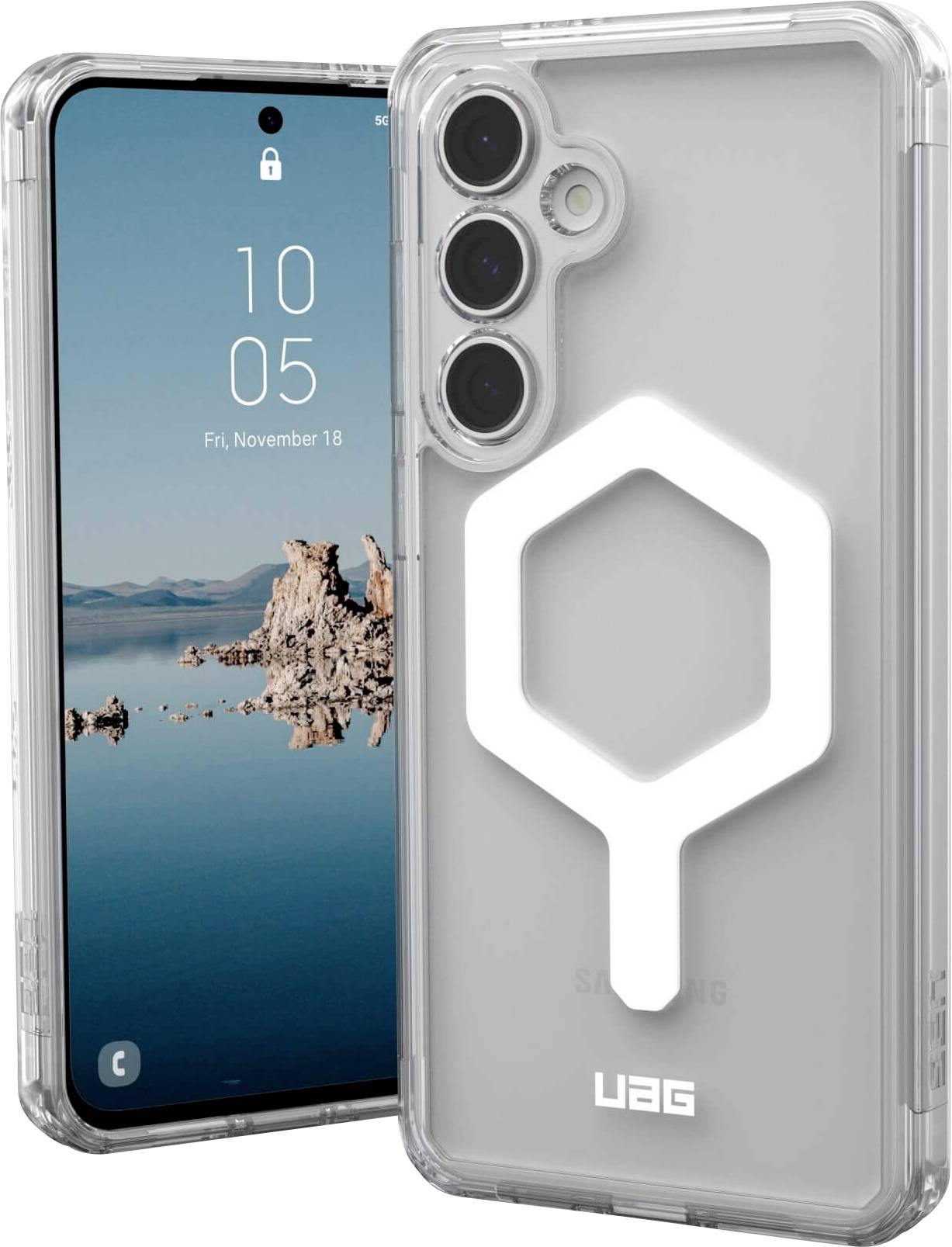 Urban Armor Gear Plyo Pro Backcover Samsung Galaxy S24 FE Transparent, Weiß Induktives Laden, MagSafe kompatibel, Stoßfe...