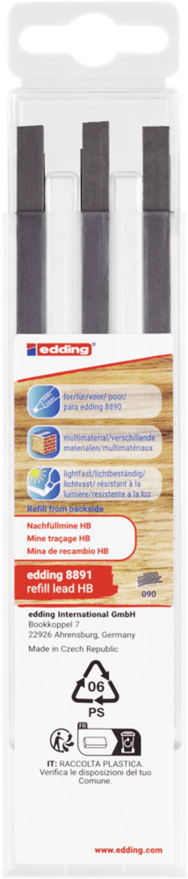 Zimmermansbleistift Nachfüllminen Edding 8891 4-8891-6090 Ausführung HB Inhalt 6er Set