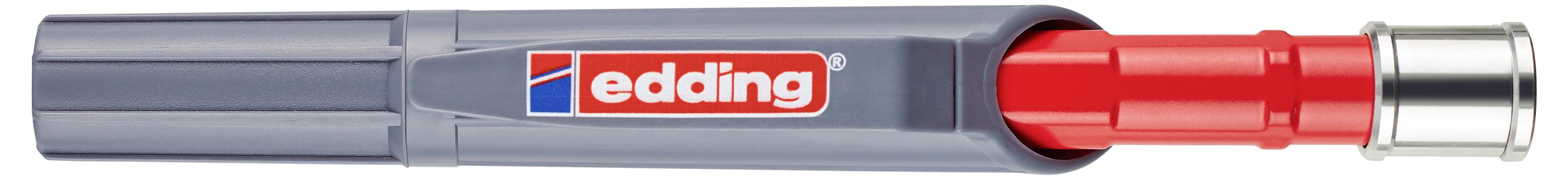 Grauer und roter Ledding-Markierungsstift mit aufgesetzter Kappe, horizontal auf weißem Hintergrund dargestellt.