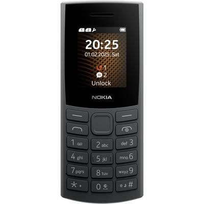 Ein einfaches Mobiltelefon mit Tasten, zeigt Uhrzeit 20:25 und Datum 01.02.2025 auf dem Display. Markenname 'Nokia' sichtbar.