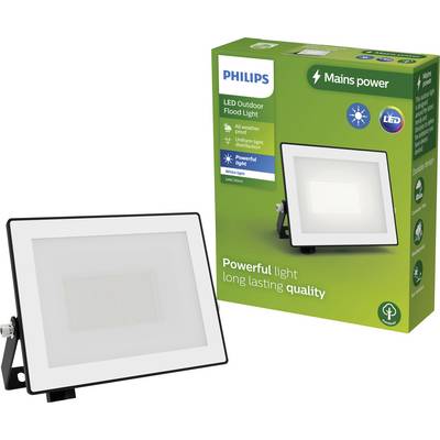 Philips LED-Flutlicht mit Verpackung. Das Produkt bietet leistungsstarkes, langlebiges Licht, ideal für den Außenbereich.