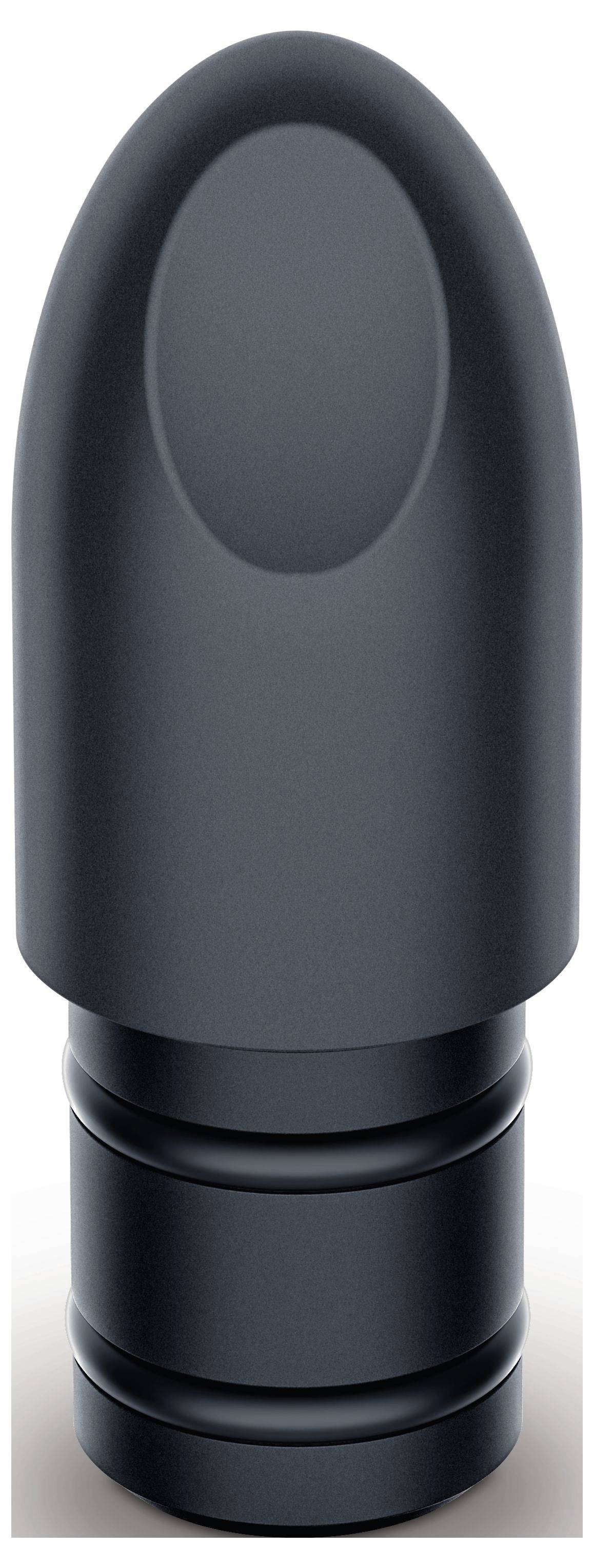 Ein dunkler Flaschenverschluss mit zwei Dichtungsringen, geeignet für Weinflaschen, auf hellem Hintergrund.