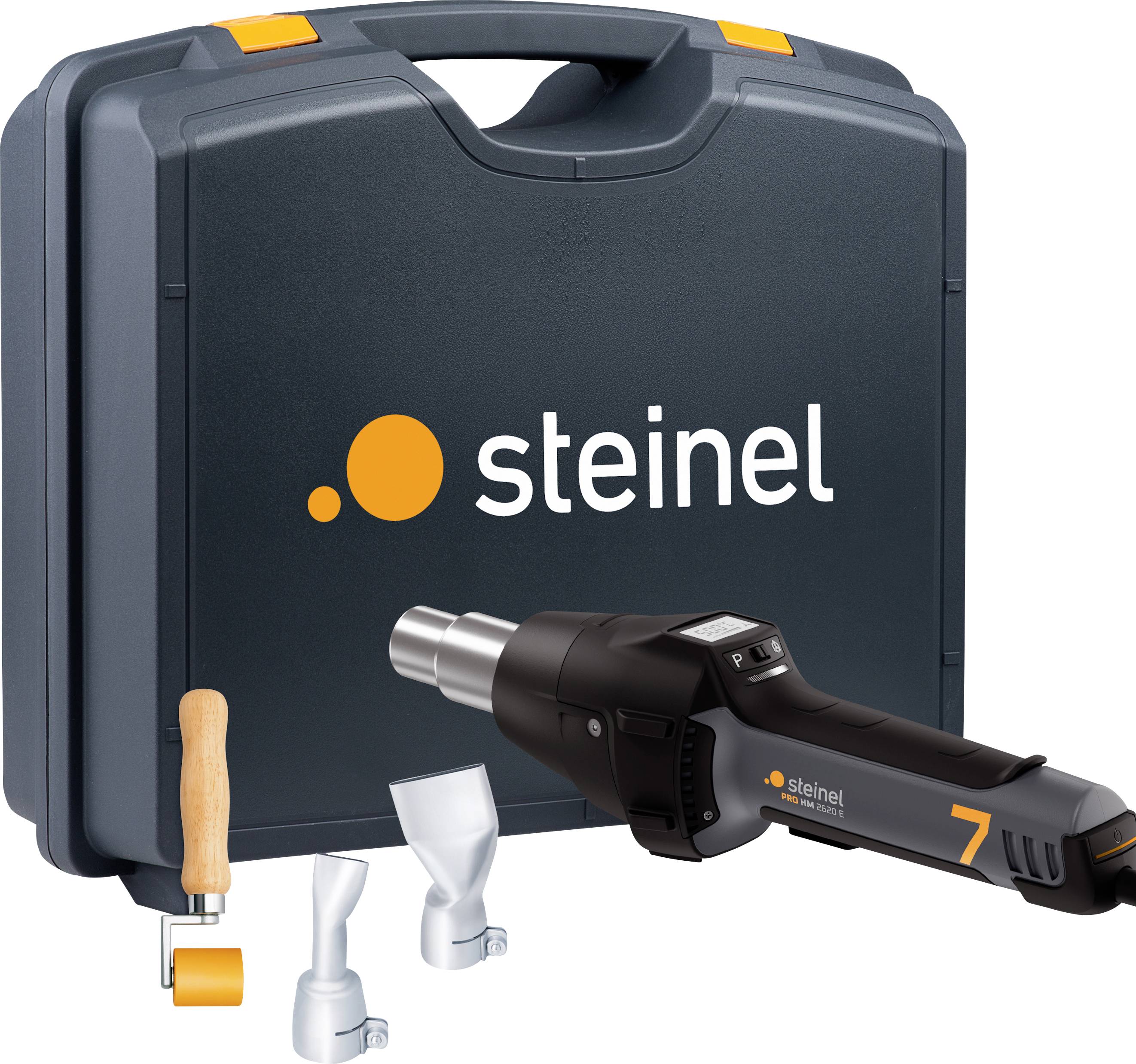 Steinel Heißluftpistole HM 2620 E Set, 2300 W Stab-Heißluftgebläse, 50°-700°C, LCD-Display, Loc-Funktion, 3m Kabel