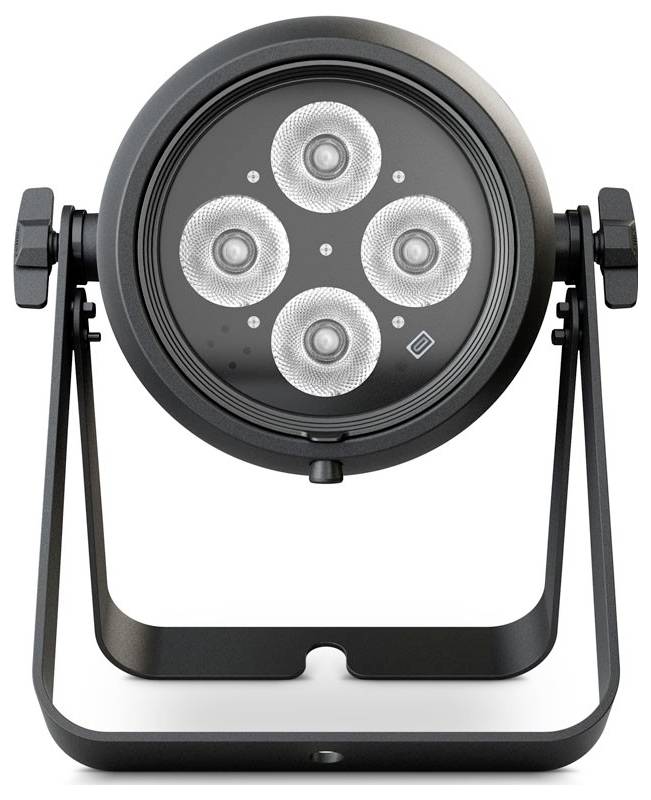 'Schwarzer LED-Strahler auf Ständer, vier runde Lichter, zur Beleuchtung von Veranstaltungen oder Bühnen.'
