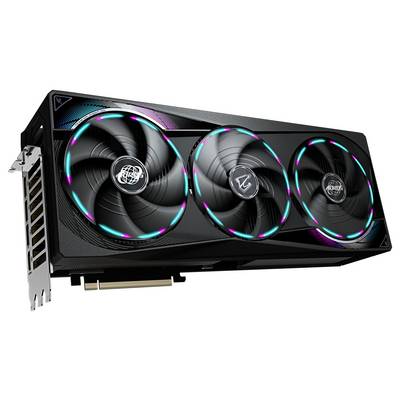 Eine leistungsstarke Grafikkarte mit drei Lüftern und RGB-Beleuchtung, geeignet für Gaming- und High-Performance-Computing.